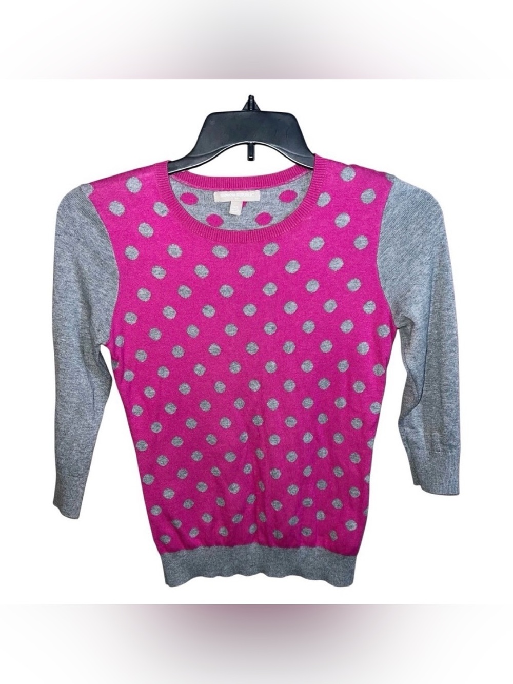 Banana Republic Sweater Women’s Size XS Pink Grey Polka Dot Long Sleeve